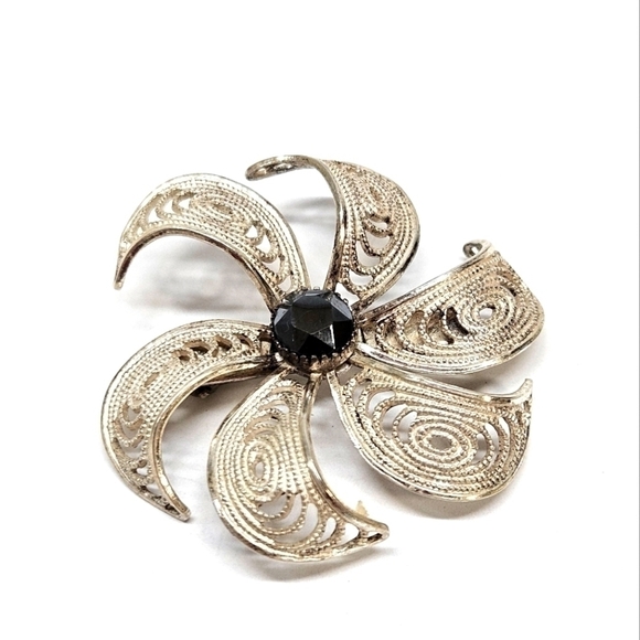 VINTAGE Bell Trading Post Native Sterling Silver Filigree Pinwheel Pin Brooch - Picture 1 of 5
